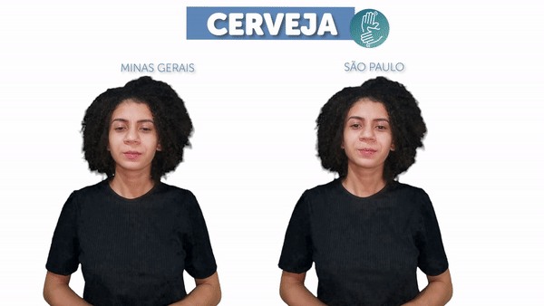GIF comparando variações regionais do sinal de cerveja em Libras em Minas Gerais e em São Paulo.