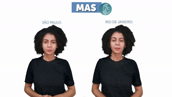 GIF comparando variações regionais do sinal de mas em Libras em São Paulo e no Rio de Janeiro.