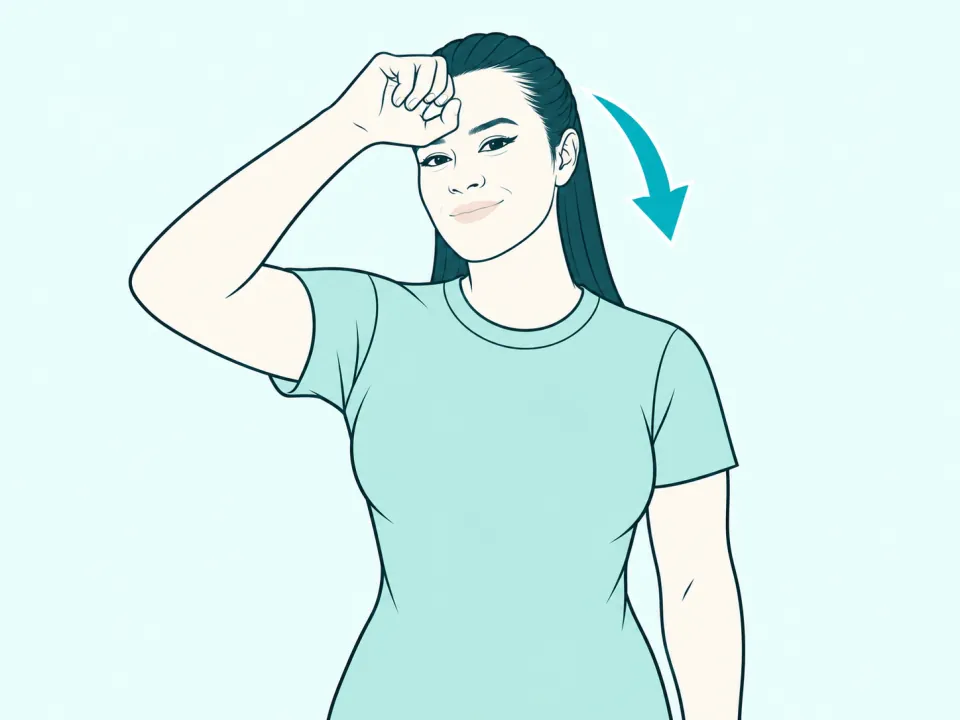 Ilustração do sinal de Aprender em Libras: a intérprete no meio do sinal, com setas indicando o movimento das mãos