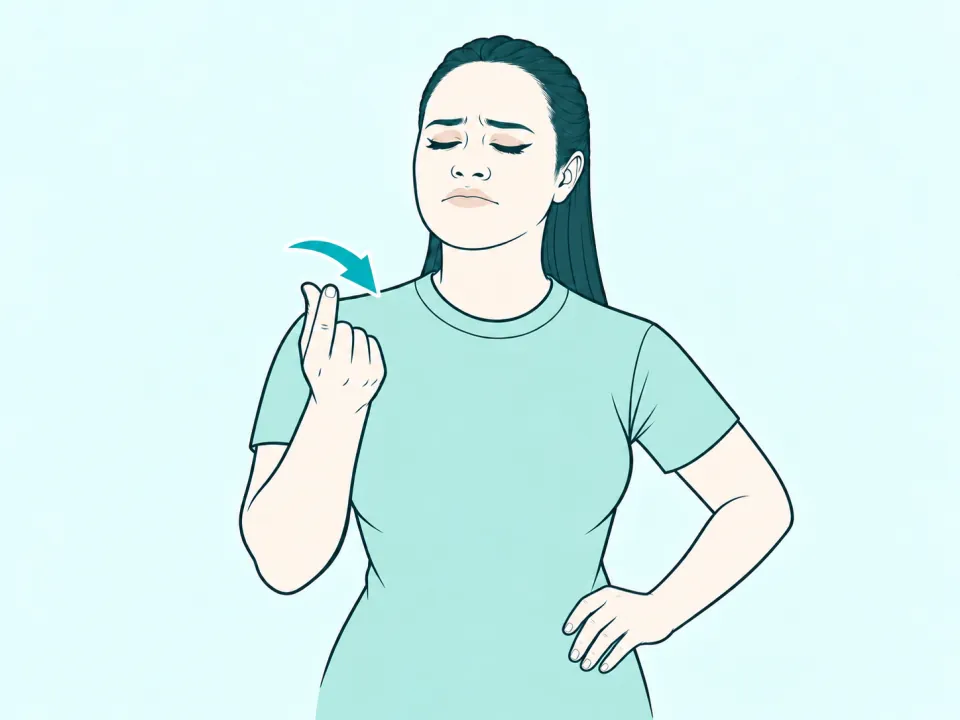 Ilustração do sinal de Dinheiro em Libras: a intérprete no meio do sinal, com setas indicando o movimento das mãos