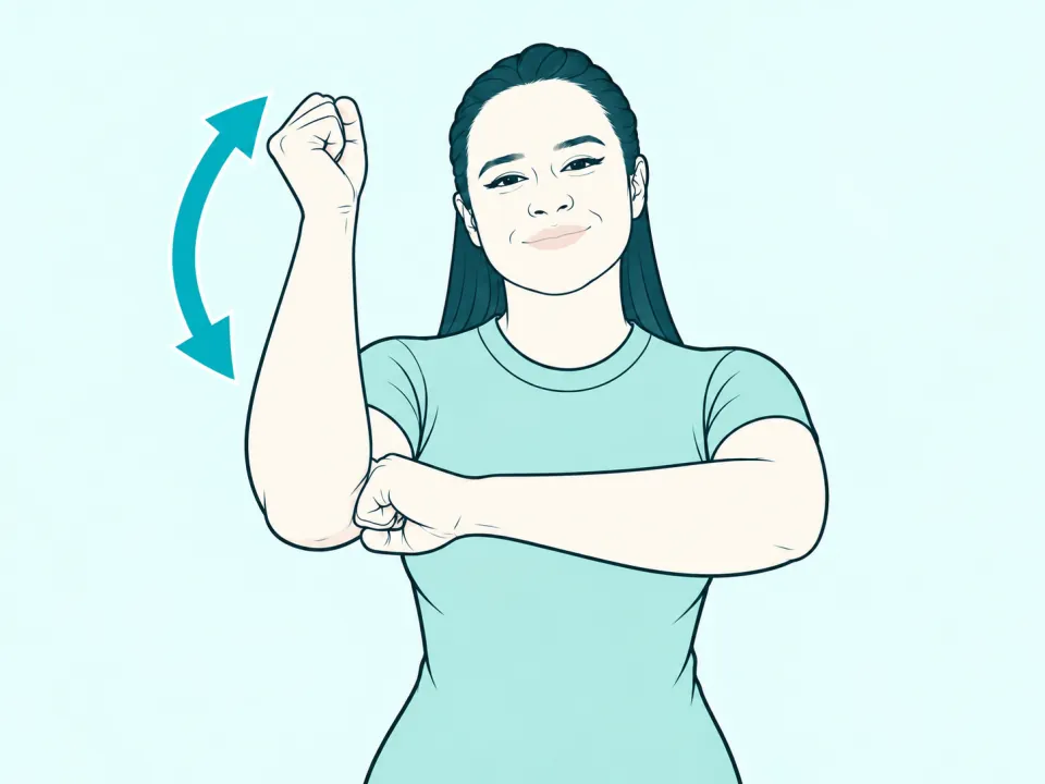 Ilustração do sinal de Janela em Libras: a intérprete no meio do sinal, com setas indicando o movimento das mãos