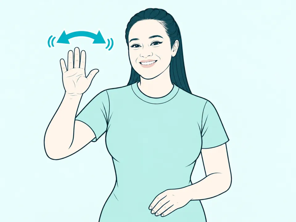 Ilustração do sinal de Tchau em Libras