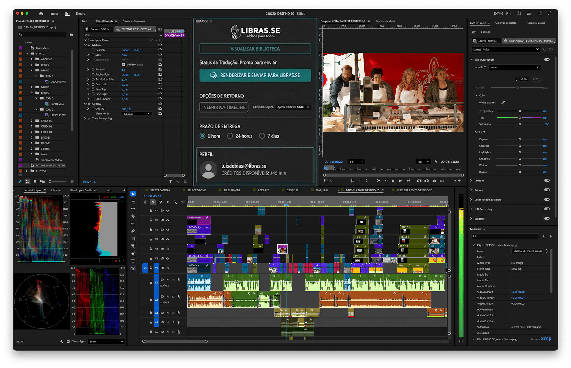 Plugin Libras.se dentro do Adobe Premiere Pro